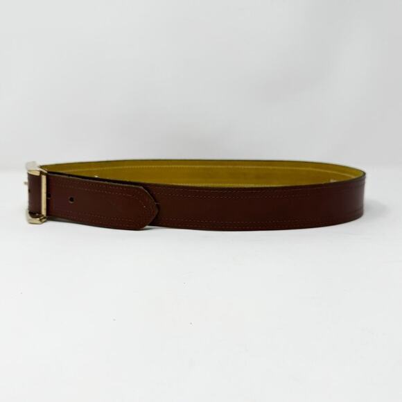 Brown Leather Top Grain Cowhide Belt Gold Tone Buckle Women's Size 26 to 30 - Picture 6 of 11